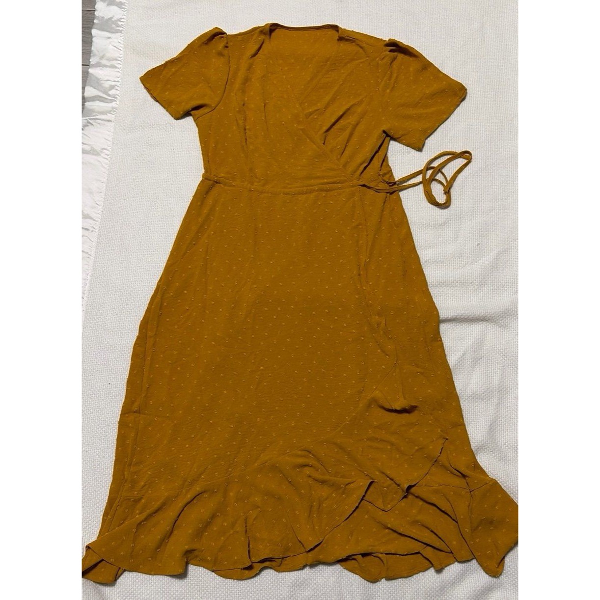Mustard Yellow Swiss Dot Wrap Dress No Brand
